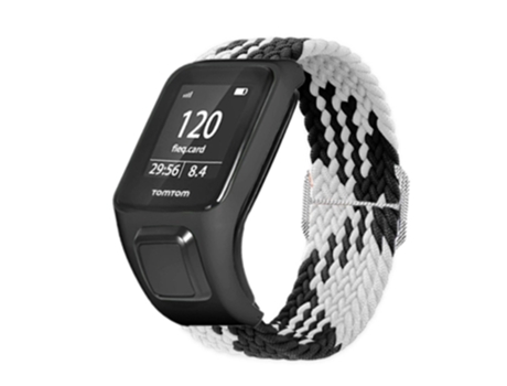 Correa de nailon tejido elástico ajustable para TomTom Runner 2/Runner 3/Spark/Adventurer - blanco/negro