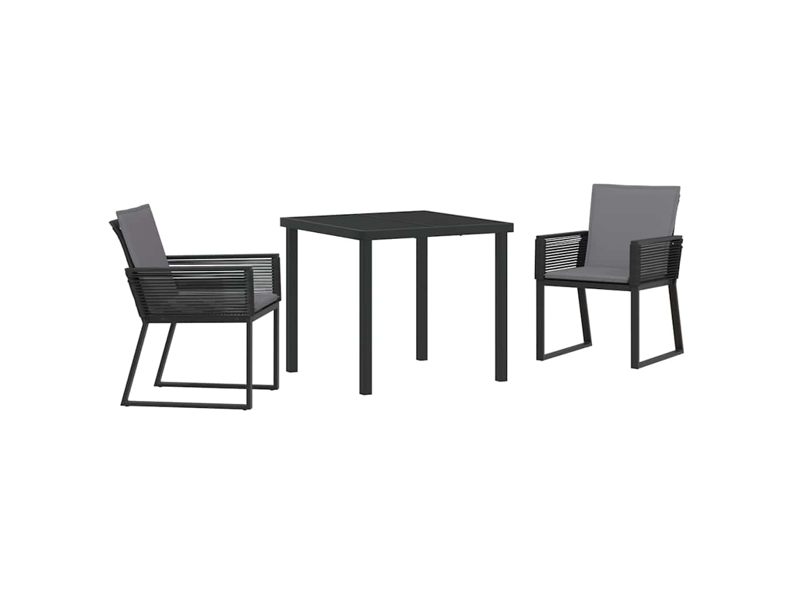 Conjunto de comedor de jardín de 3 piezas - Muebles de comedor de jardín de acero con recubrimiento de polvo negro HARLANV1