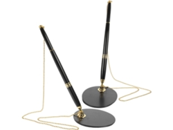 Juego De 2 Bolígrafos Negros Seguros Con Cadena Y Base, Tinta Negra, Diseño Ergonómico.