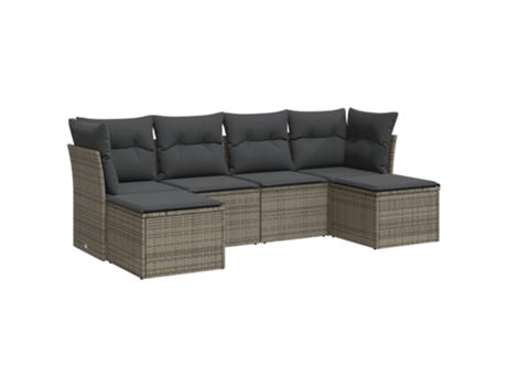 Conjunto 6 de muebles de jardín VIDAXL y cojines ratán sintético gris