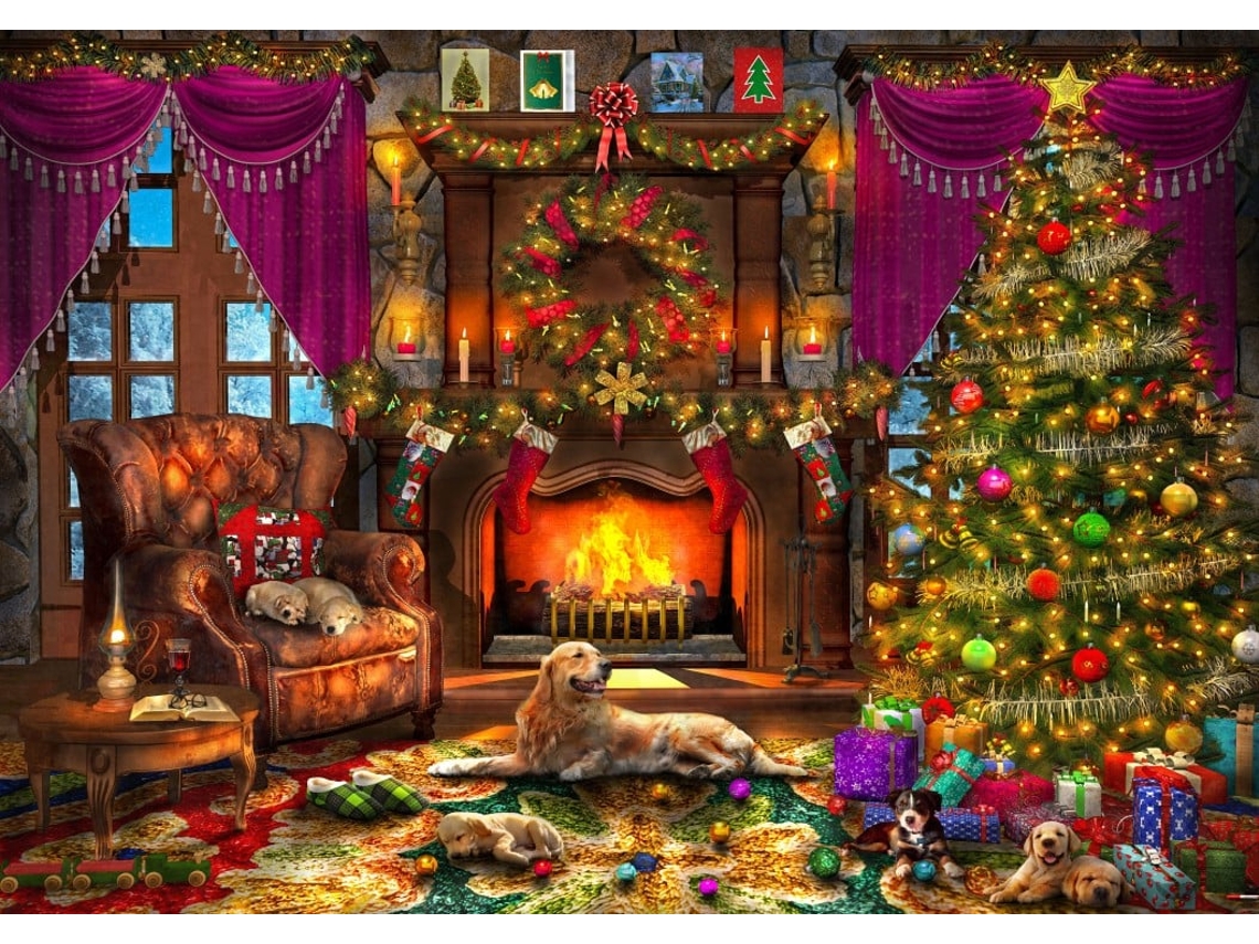 Rompecabezas navideño de pájaro azul, acogedor dormitorio navideño, 2000 piezas
