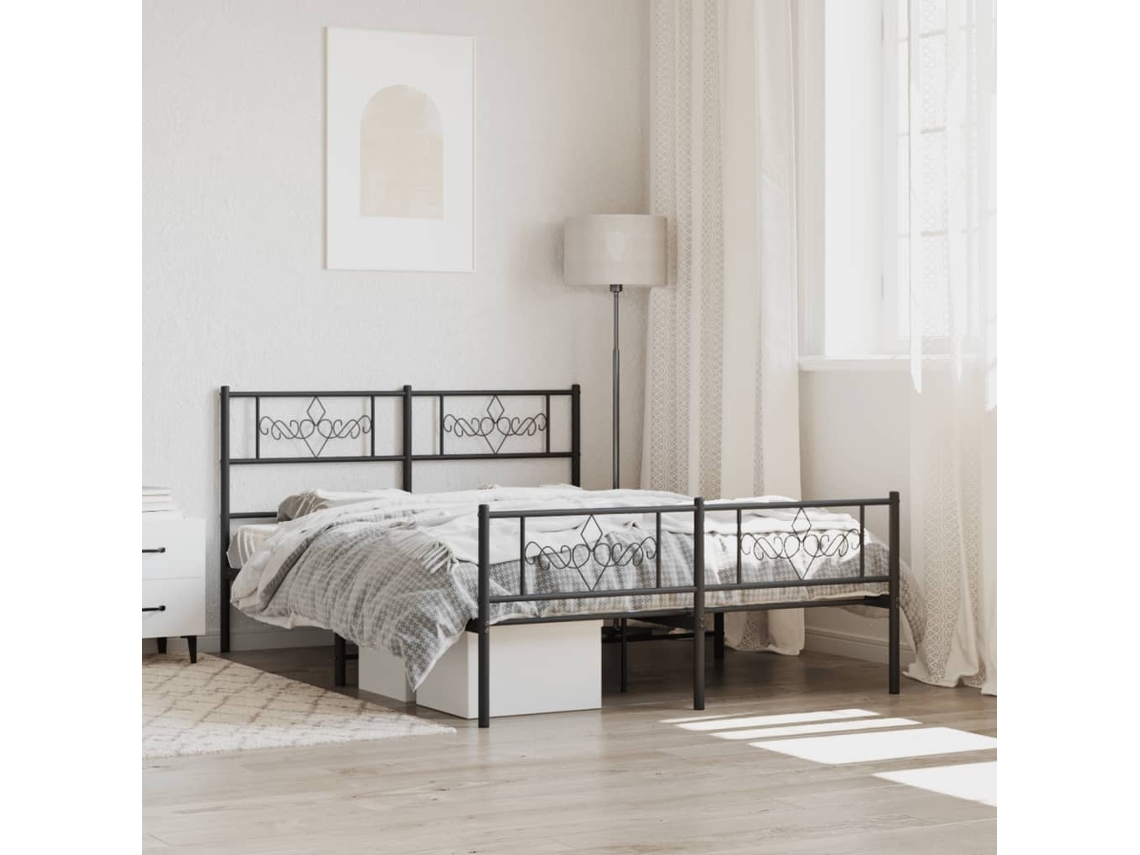 Estructura Cama Sin Colchón Con Estribo Metal Negro 140x200 Cm