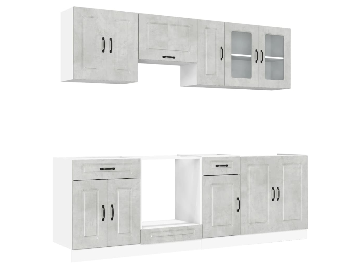 Juego de 8 gabinetes de cocina Kalmar de color gris cemento EXCLUSIVO DE LA CASA