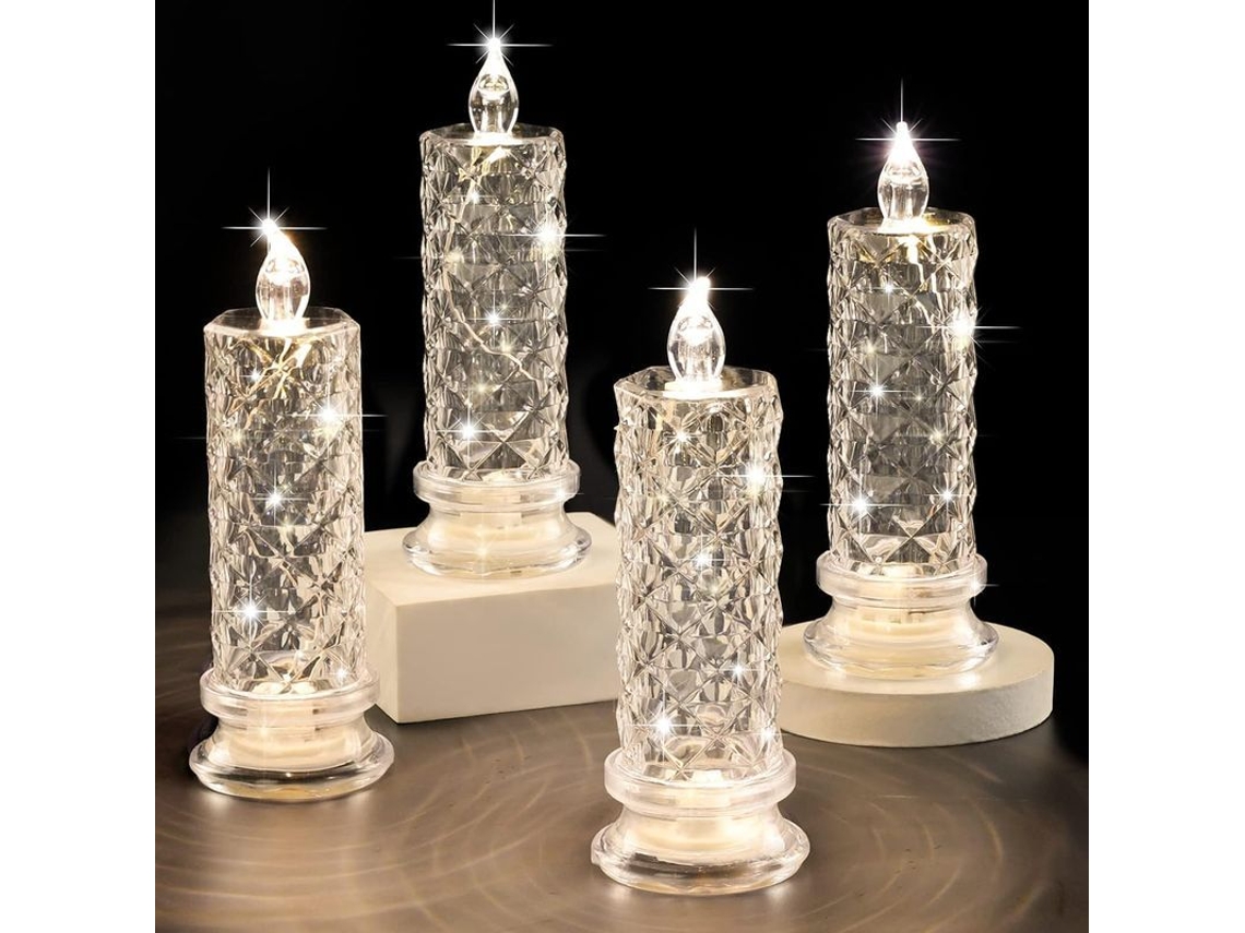 Velas LED Sin Llama Rose Shadow, 4 unidades, funcionan con pilas, para decoración de San Valentín (blancas, 18*7 cm)