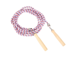 Cuerda de saltar de algodón con mango de madera, cuerdas de entrenamiento escolar, roja y azul