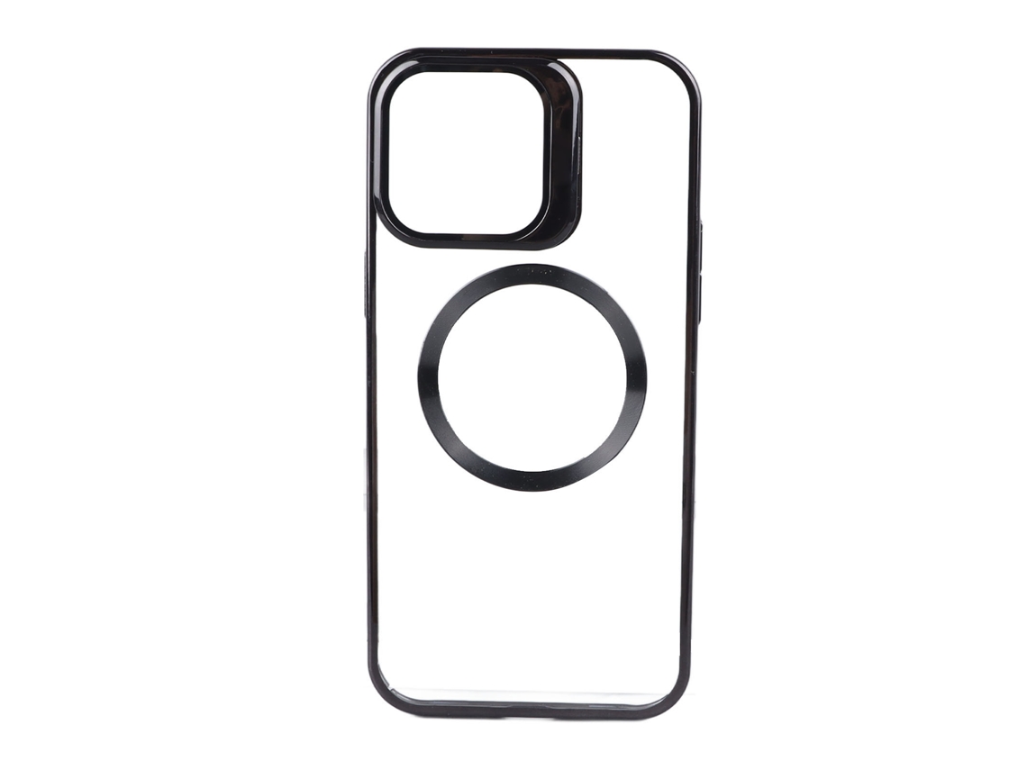 Capa Magnética De Shell Duro Eletroplatada Preta Transparente Para Iphone 14 Pro Max