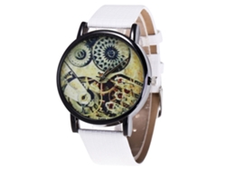 Reloj De Cuarzo Con Correa De Cuero Pu Moda Dial Redondo Para Parejas (blanco)