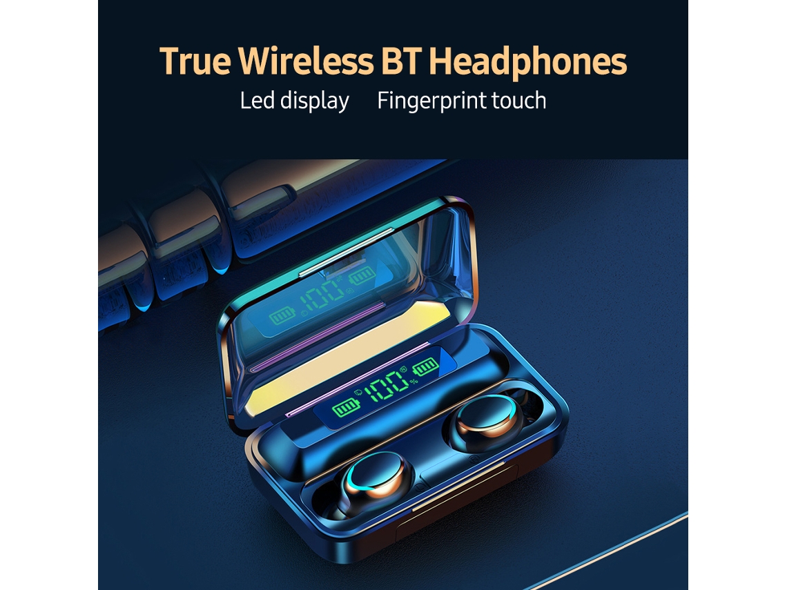 Auriculares Inalámbricos Bt Intrauditivos Deportivos Con Pantalla Led De Batería, Control Táctil Y Banco De Energía Blanco