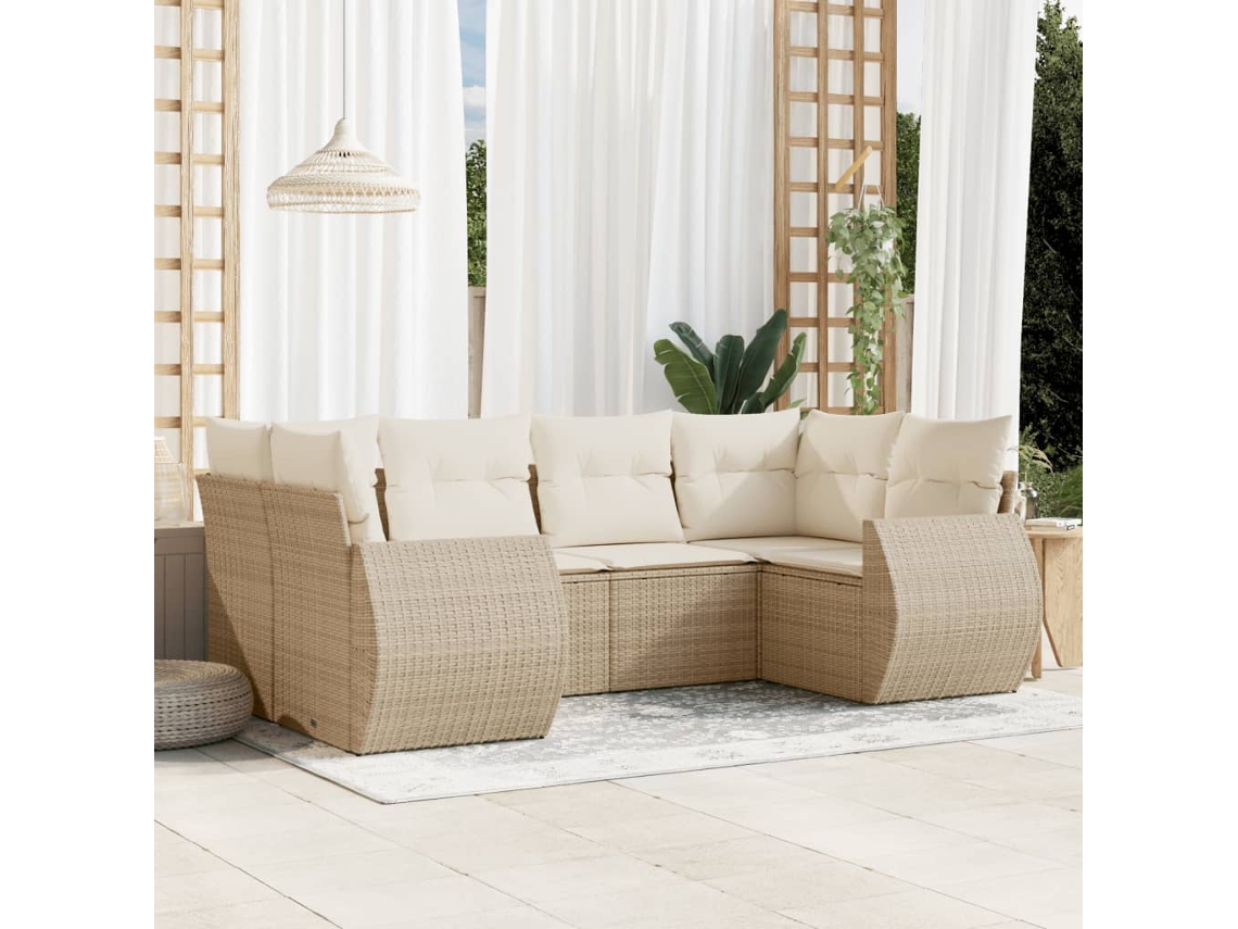 Conjunto de sofá de jardín de 6 piezas con cojines, mimbre sintético beige, Dkd Home Decor