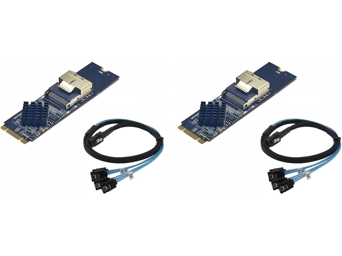 Tarjeta De Expansión 2x M.2 Nvme A Mini Sas Sff-8087 Compatible Con 4 Puertos Sata3.0 De 6 Gbps