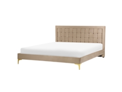 Cama con somier BELIANI Limoux de Terciopelo Beige 167x213x96
