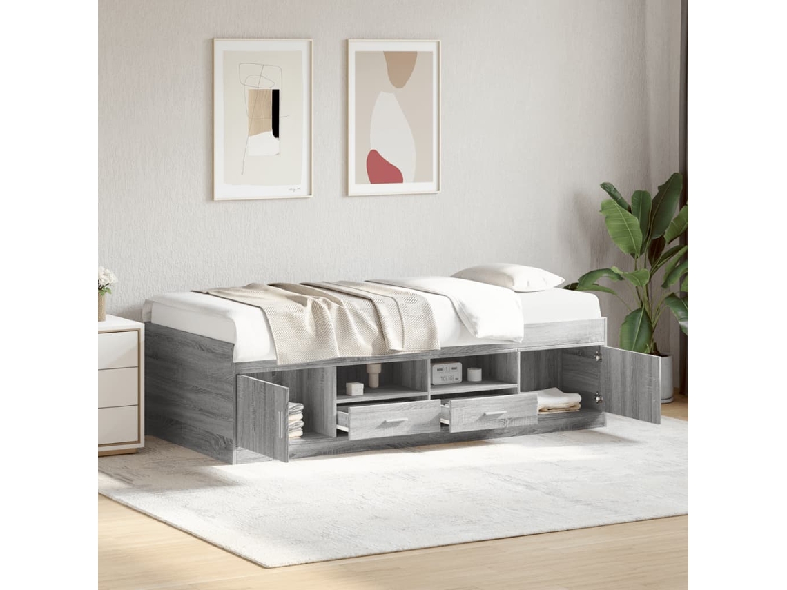 Cama Individual | Sofá Cama Con Cajones Sin Colchón Gris Sonoma 90x200 Cm