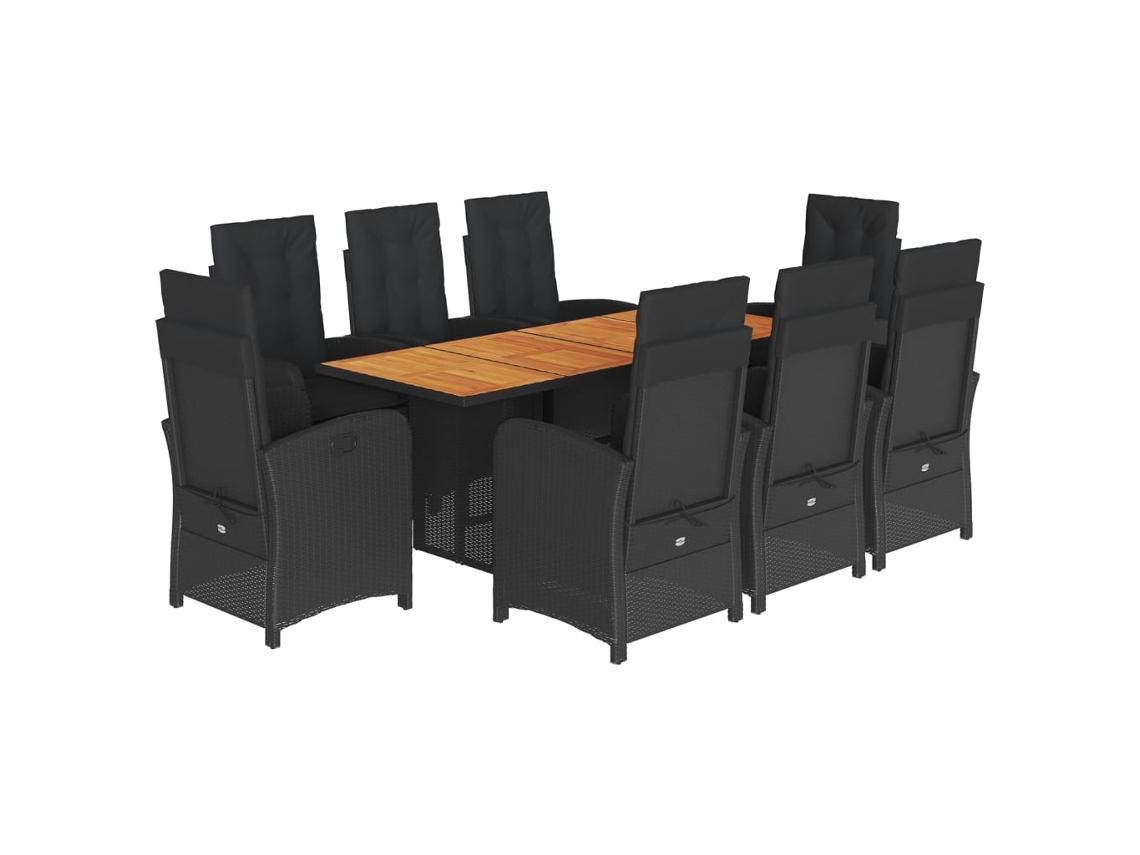 Maison Exclusive - Set De Comedor De Jardín 9 Pzas Y Cojines Ratán Sintético Negro
