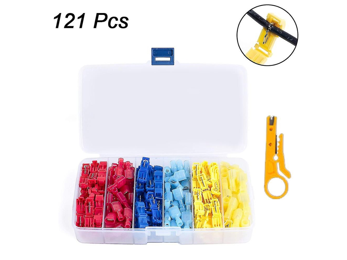 Kit De Conectores T-tap Autoeliminables Con Terminales Macho Aislados 121 Piezas Para Cableado Eléctrico