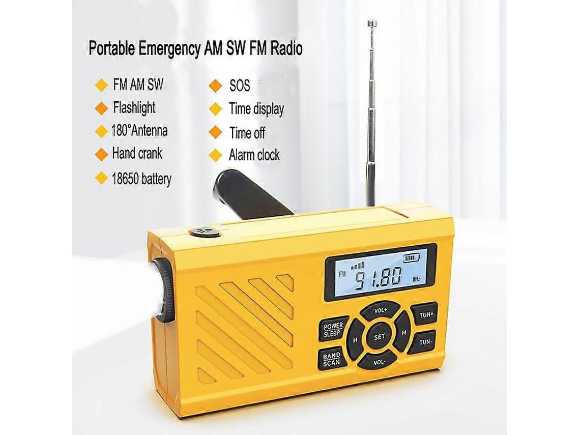 Radio portátil Luxora FM AM SW con receptor de radio de emergencia SOS, manivela, linterna, alarma y cargador de teléfono celular. GOKOCO
