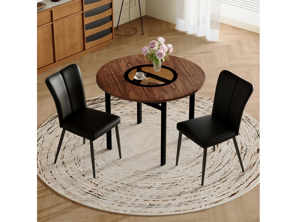 Mesa redonda de 100 cm y 2 sillas, color negro, estilo moderno.