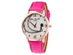 Reloj Analógico De Cuarzo Con Correa De Pu Para Hombre Y Mujer, Esfera Grande (rojo Y Rosa)