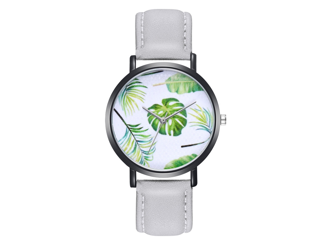 Reloj De Pulsera De Cuarzo Con Correa De Cuero Pu Hojas Modernas Zhoulianfa Gris Unisex