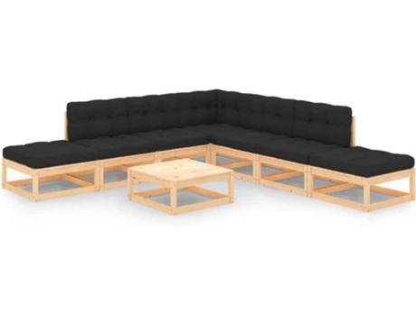 Conjunto 8 Muebles de jardín VIDAXL y cojines madera maciza pino