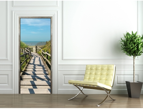 Adhesivo de Puerta PLAGE Marco de Puerta de Madera Trompe L'Oeil en las Dunas 204 cm X 60 cm