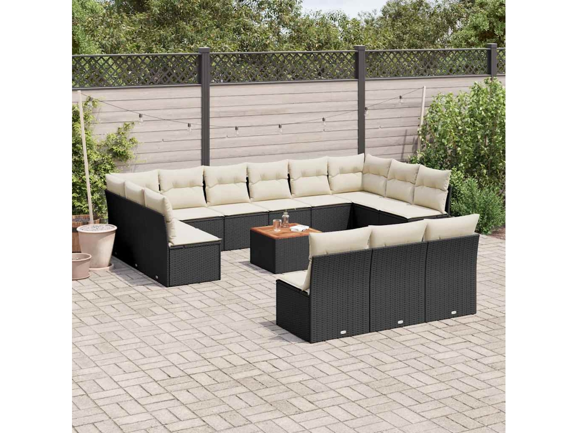 Conjunto de sofá de jardín de 14 piezas con cojines, ratán negro, Dkd Home Decor