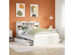 Cama Con Estantería Sin Colchón Madera Maciza Blanca 140x200 Cm