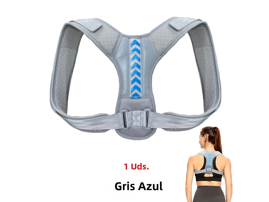(Gris azulado G) Cinturón ajustable para la corrección postural de hombros y espalda, fabricado en algodón y neopreno.