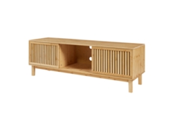 Mueble de TV Ypäjä con 2 puertas corredoras bambú 150x42x50cm - Natural [EN.CASA]