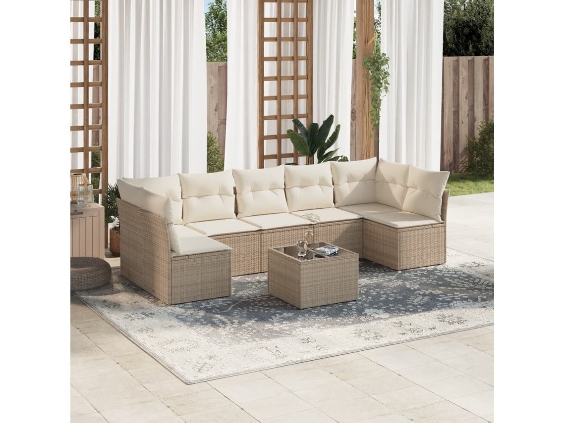 Conjunto de 8 sofás de jardín con cojines de mimbre beige Dkd Home Decor