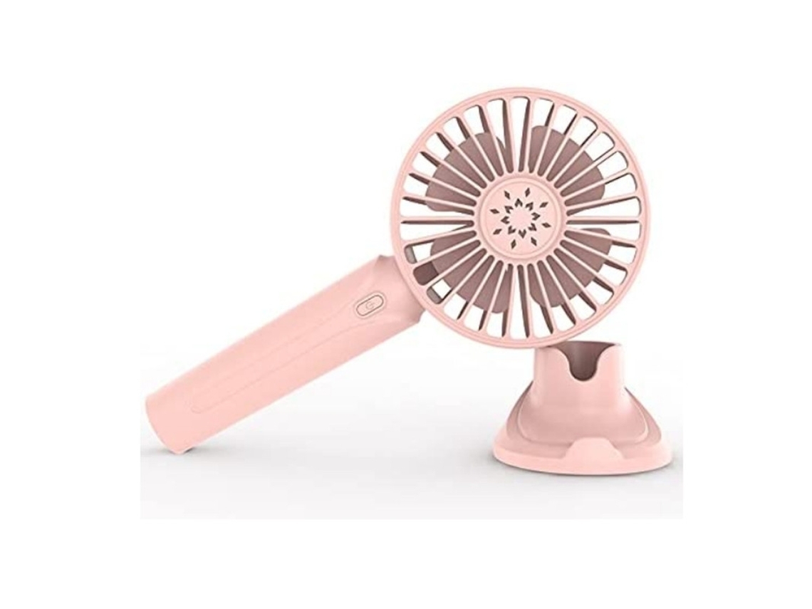 Ventilador portátil de bolsillo, mini ventilador de mano, 2000 mAh, funciona con pilas, recargable por USB, color rosa USHION