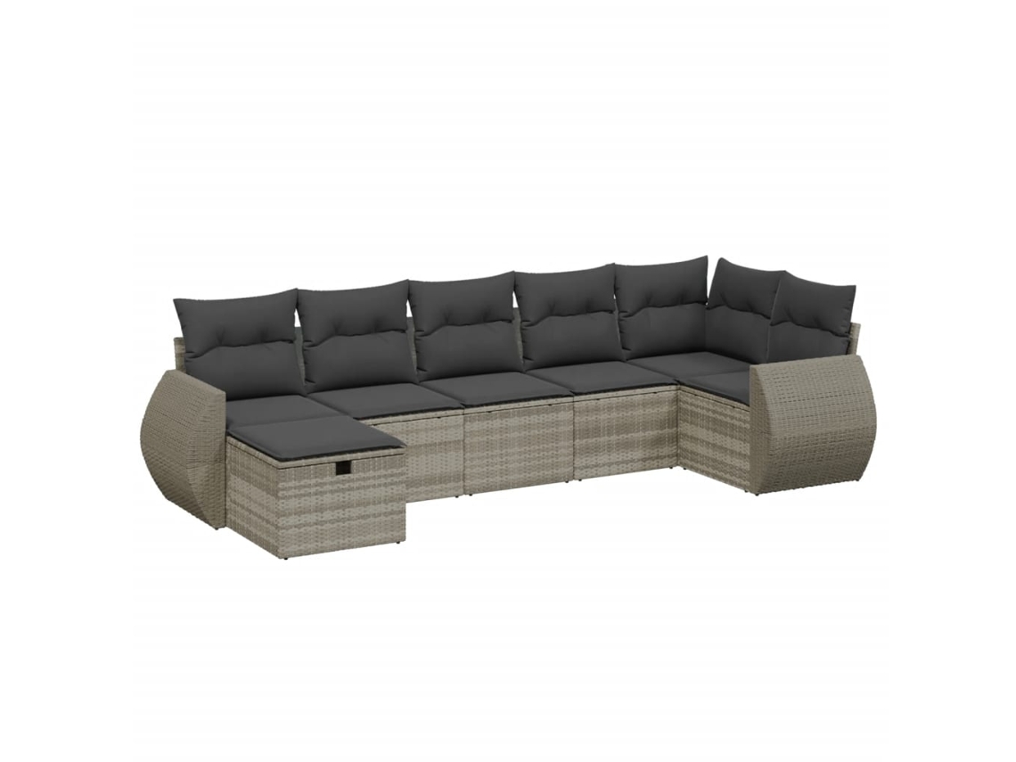 Maison Exclusive - Set De Sofás De Jardín 7 Pzas Con Cojines Ratán Pe Gris Claro