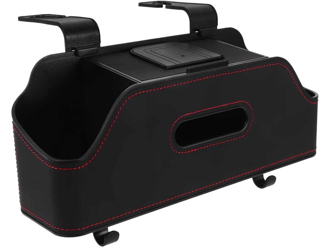 Organizador De Asiento De Coche Negro Con Portavasos Y Caja Para Pañuelos, Almacenamiento Trasero Multifuncional.