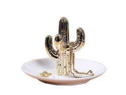Taza De Joyería Cerámica Cactus Oro, Soporte Anillos Platos Collares Pendientes Exhibidor