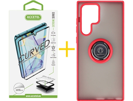 Carcasa + Protector de Pantalla para Samsung Galaxy S22 Ultra 5G ACCETEL Rojo