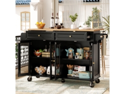 Isla De Cocina Con Ruedas Y Puertas De Cristal Carrito De Servicio Multifuncional En Imitación Madera Con Amplio Espacio De Almacenamiento.