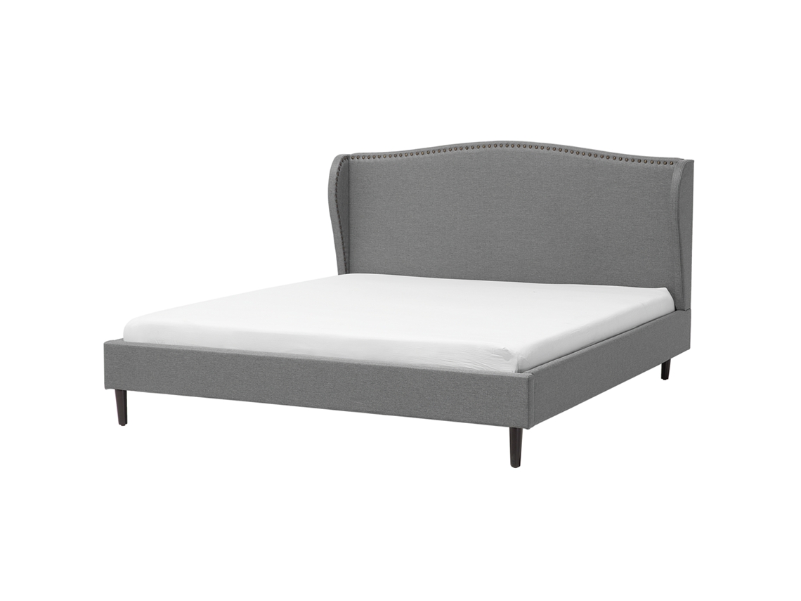 Cama con somier BELIANI Colmar de Poliéster Gris 192x215x107
