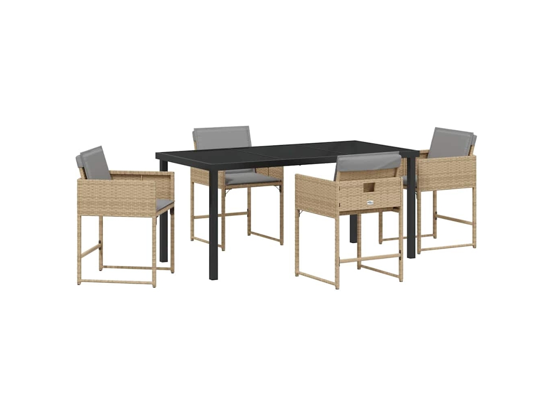 Conjunto De Comedor De Jardín 5 Uds | Mueble De Jardín Beige Ratán Sintético