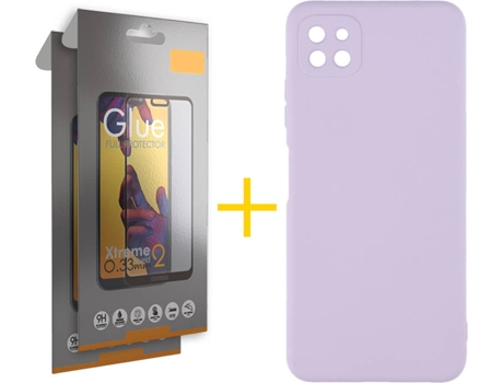 Funda y Protector 2x de Vidrio Full Samsung Galaxy A22 5G SKYHE Silicona Líquida Lila