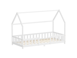 Cama Infantil Ml-design 90x200 Cm Blanco Forma De Casa Con Anticaída, Techo Y Somier