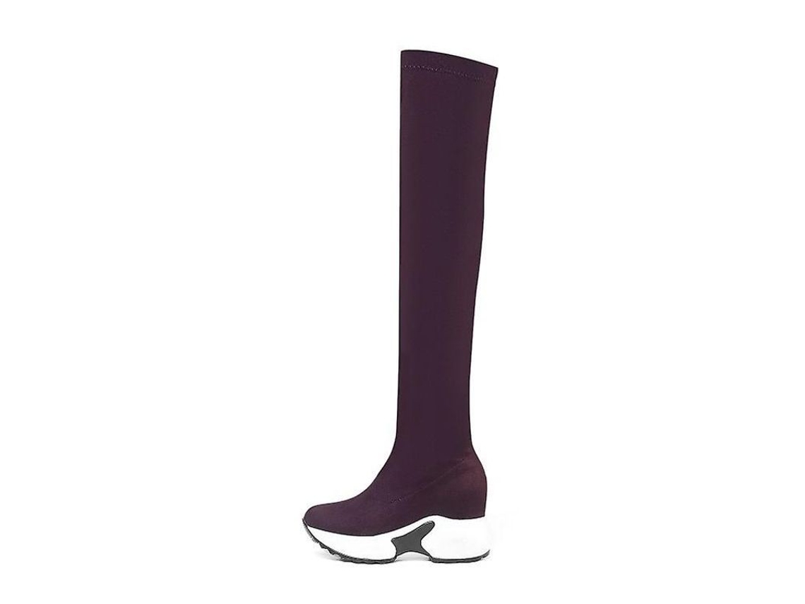 2026-botas De Mujer Con Tela Elástica, Punta Redonda, Sobre La Rodilla Y Tacón De Cuña De 9 Cm
