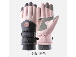 Guantes de esquí de invierno para hombre y mujer, impermeables, resistentes al viento, cálidos y gruesos, con etiqueta redonda, para mujer, color gris oscuro y rosa, talla única. Chennnls