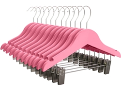 COM-FORT HOUSE | Percha Madera Cadete con Pinzas| Percha Infantil | Color Rosa| Percha Madera de Arce | con Muescas Antideslizantes | 30 x 1.2 x 22 cm | Pack 12 Unidades |
