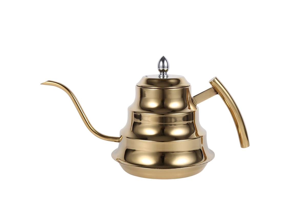 Jarra de café de cuello de cisne de acero inoxidable con diseño de junta de bambú (dorada)