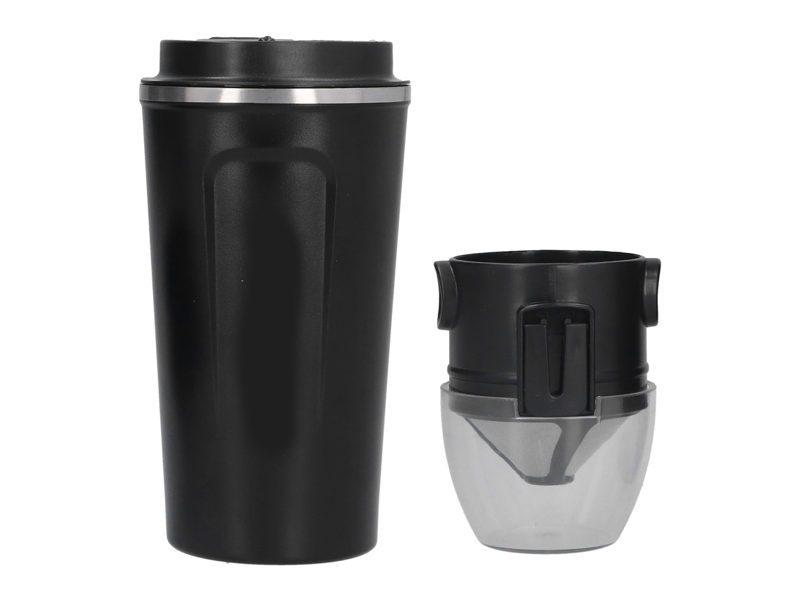 Taza térmica de acero inoxidable de 510 ml, portátil y aislante, color negro, ideal para viajes y coche.