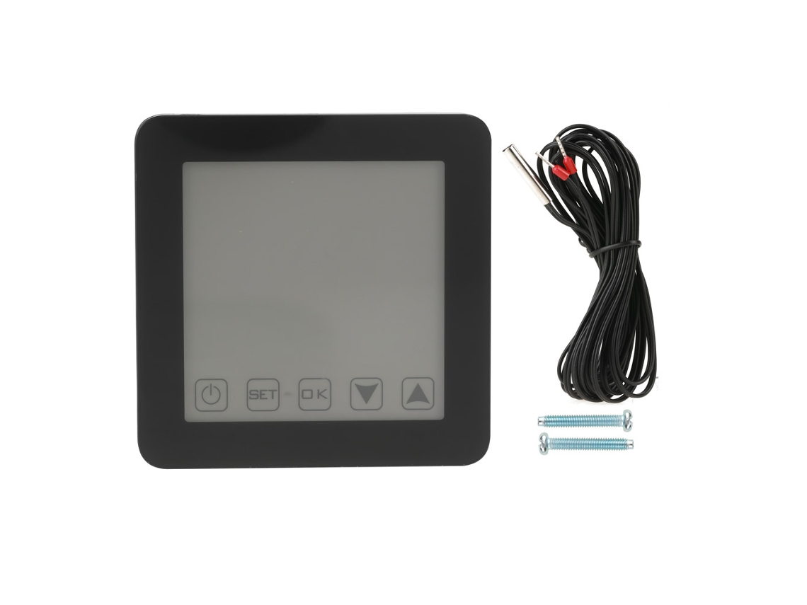 Termostato eléctrico digital de 16 A con wifi y pantalla LCD negra.