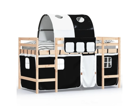 Cama alta niños VIDAXL con torre madera pino blanco negro (80x200cm)