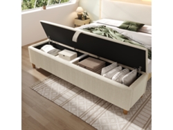 Banco de cama con espacio de almacenamiento, tapiz beige de 165x38cm