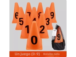 (naranja) Balde De Entrenamiento De Fútbol Numerado De 23 Cm Con Cono Triangular Y Números Del 0 Al 9.