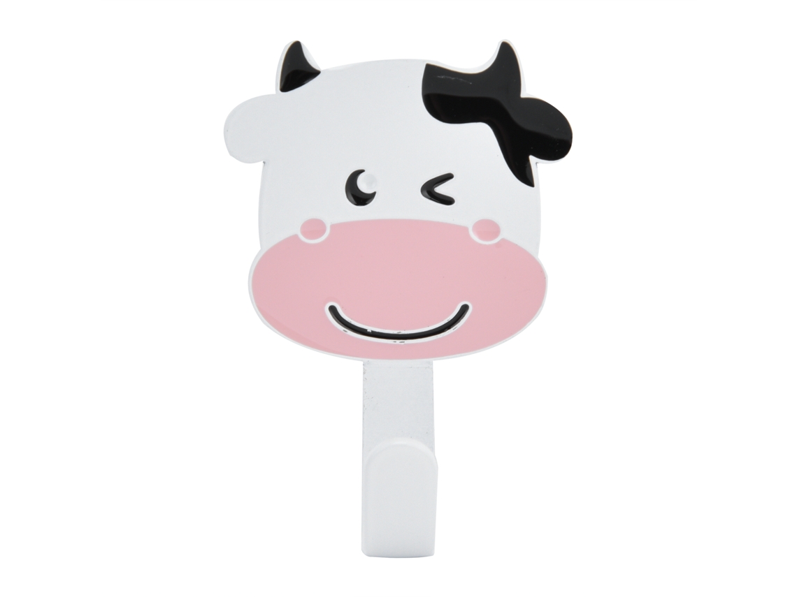 Gancho de pared de acero inoxidable sin estante, adhesivo, con diseño de vaca animada, para el hogar, baño y sala de estar.