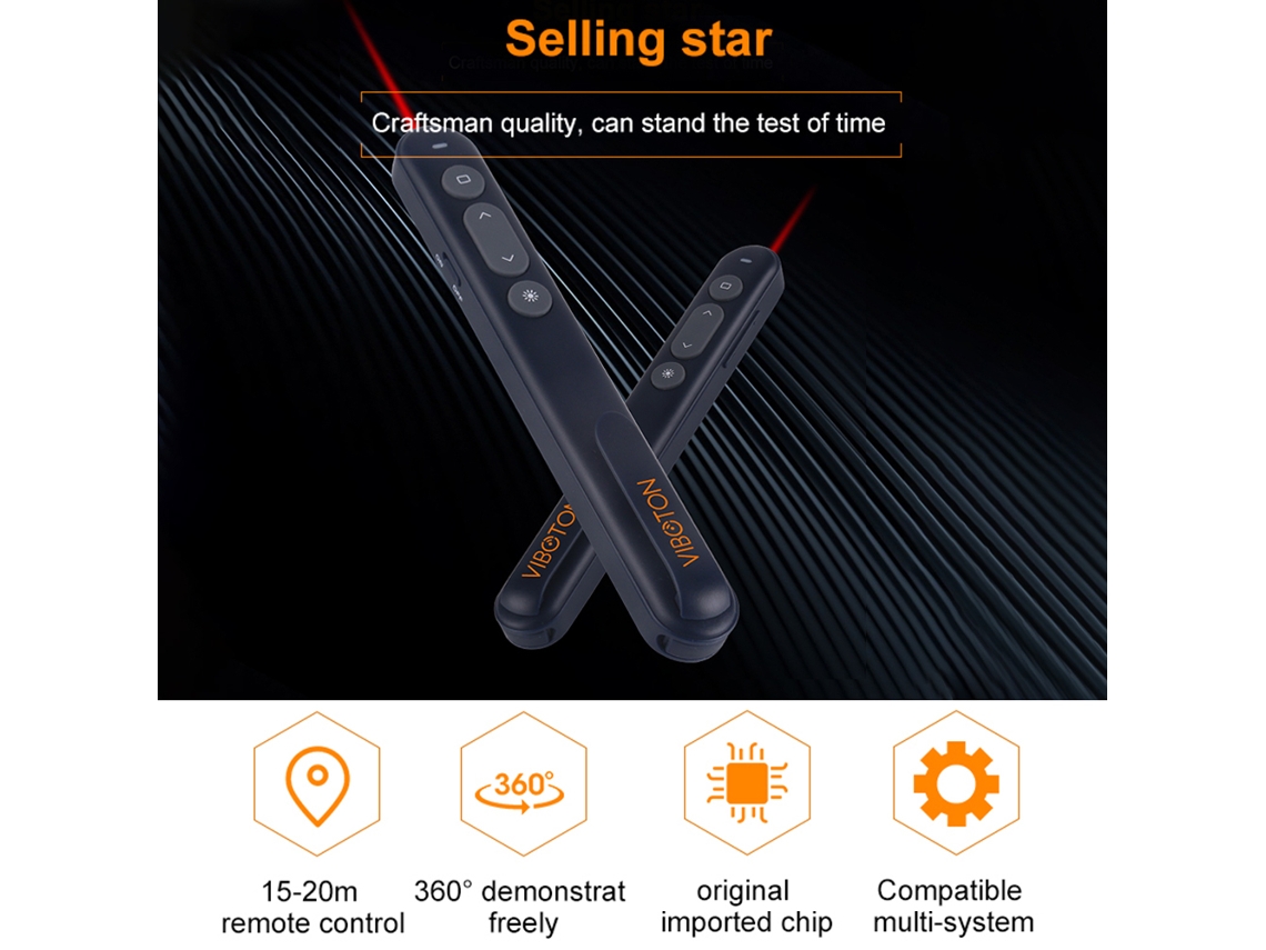 Control Remoto Inalámbrico Viboton Pp-936 2.4g, Puntero Láser, Presentador De Powerpoint Con Lápiz Abatible.